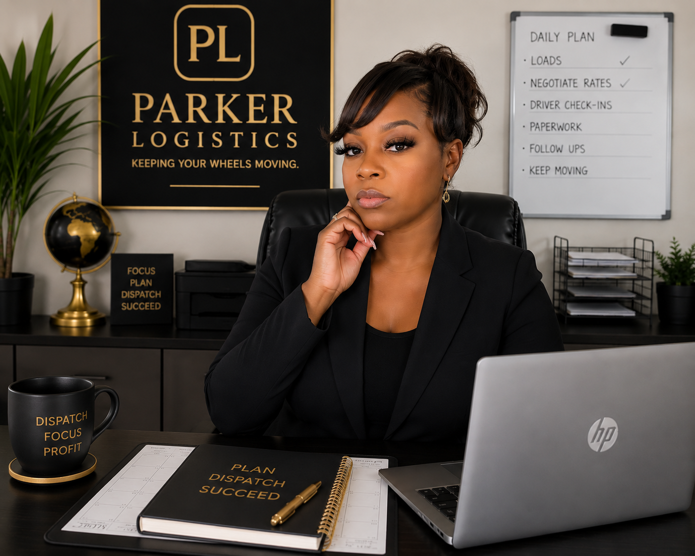 Nakia Parker working in the Parker Logistics office